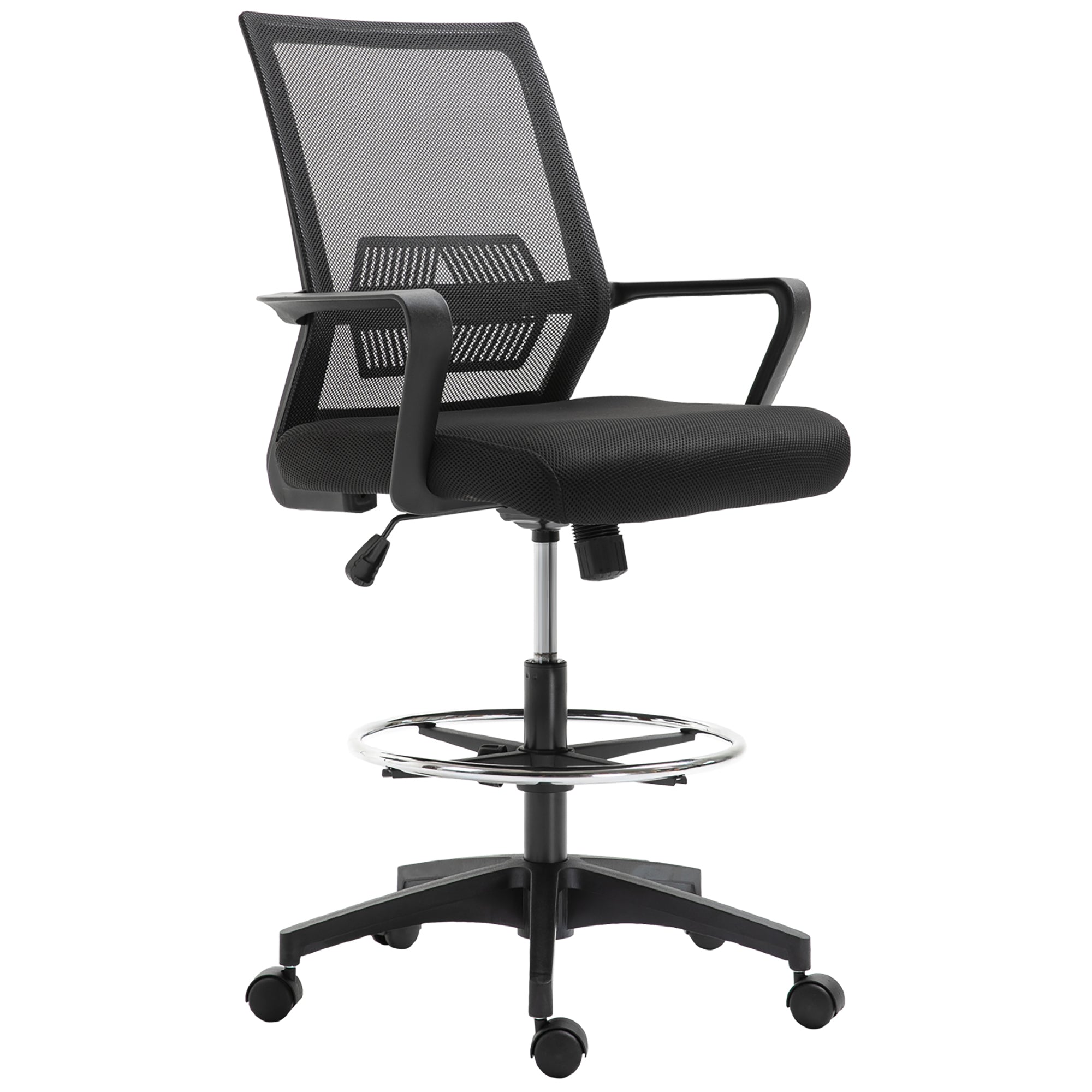 Office Chair Ergonomic Desk Chair with Adjustable Foot Ring, Lumbar Support, Height Adjustable Swivel Chair with Mesh Upholstery, Drafting Chair with Rocking Function, Office Chair Black