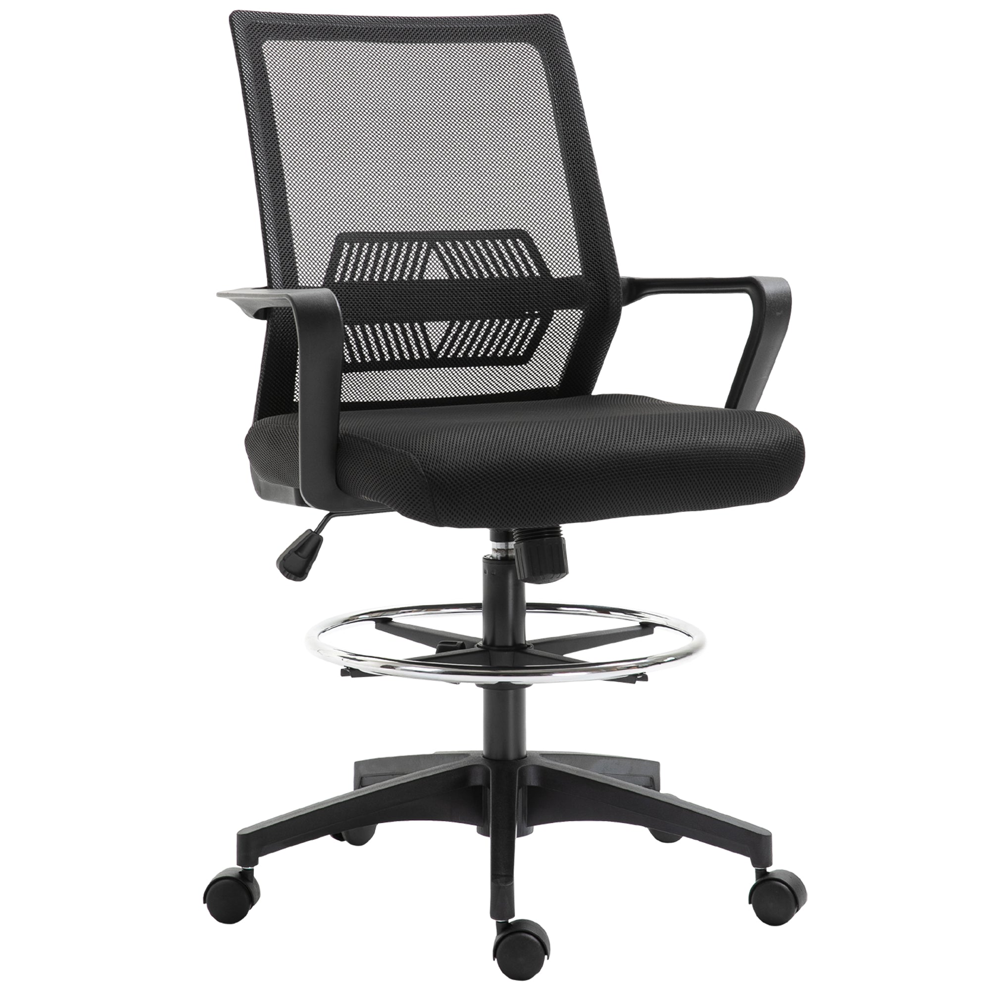Office Chair Ergonomic Desk Chair with Adjustable Foot Ring, Lumbar Support, Height Adjustable Swivel Chair with Mesh Upholstery, Drafting Chair with Rocking Function, Office Chair Black