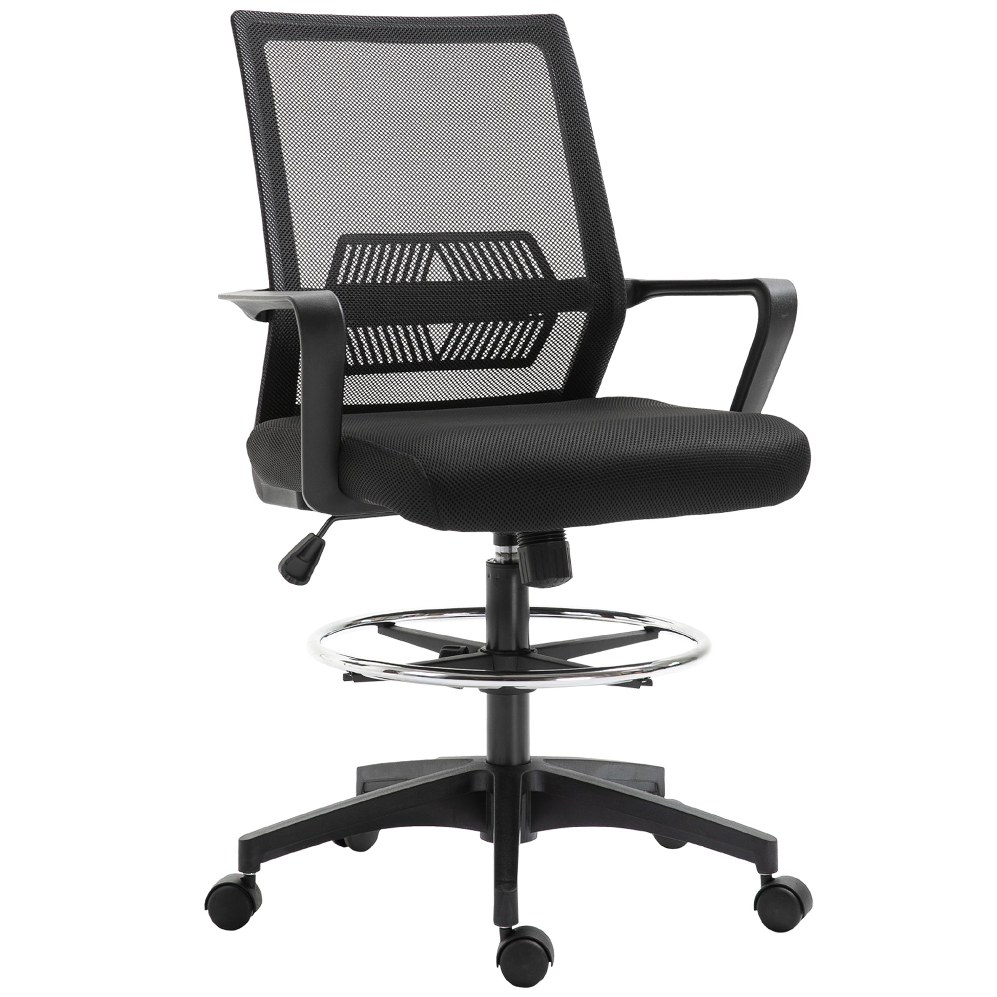 Office Chair Ergonomic Desk Chair with Adjustable Foot Ring, Lumbar Support, Height Adjustable Swivel Chair with Mesh Upholstery, Drafting Chair with Rocking Function, Office Chair Black