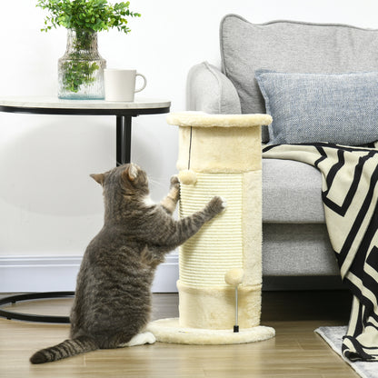 Corner Scratching Post, 58cm Sisal Scratching Pole, Cat Tree with Scratching Ball, Cat Furniture for Indoor, Cream White