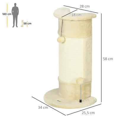 Corner Scratching Post, 58cm Sisal Scratching Pole, Cat Tree with Scratching Ball, Cat Furniture for Indoor, Cream White