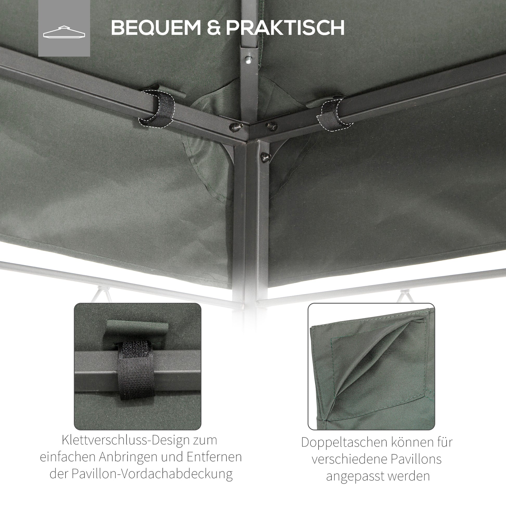 Replacement Roof for Metal Pavilion 3x4m Water-Resistant Pavilion Roof with Double Roof, Replacement Cover for Garden Pavilion Party Tent Gazebo Polyester Dark Grey