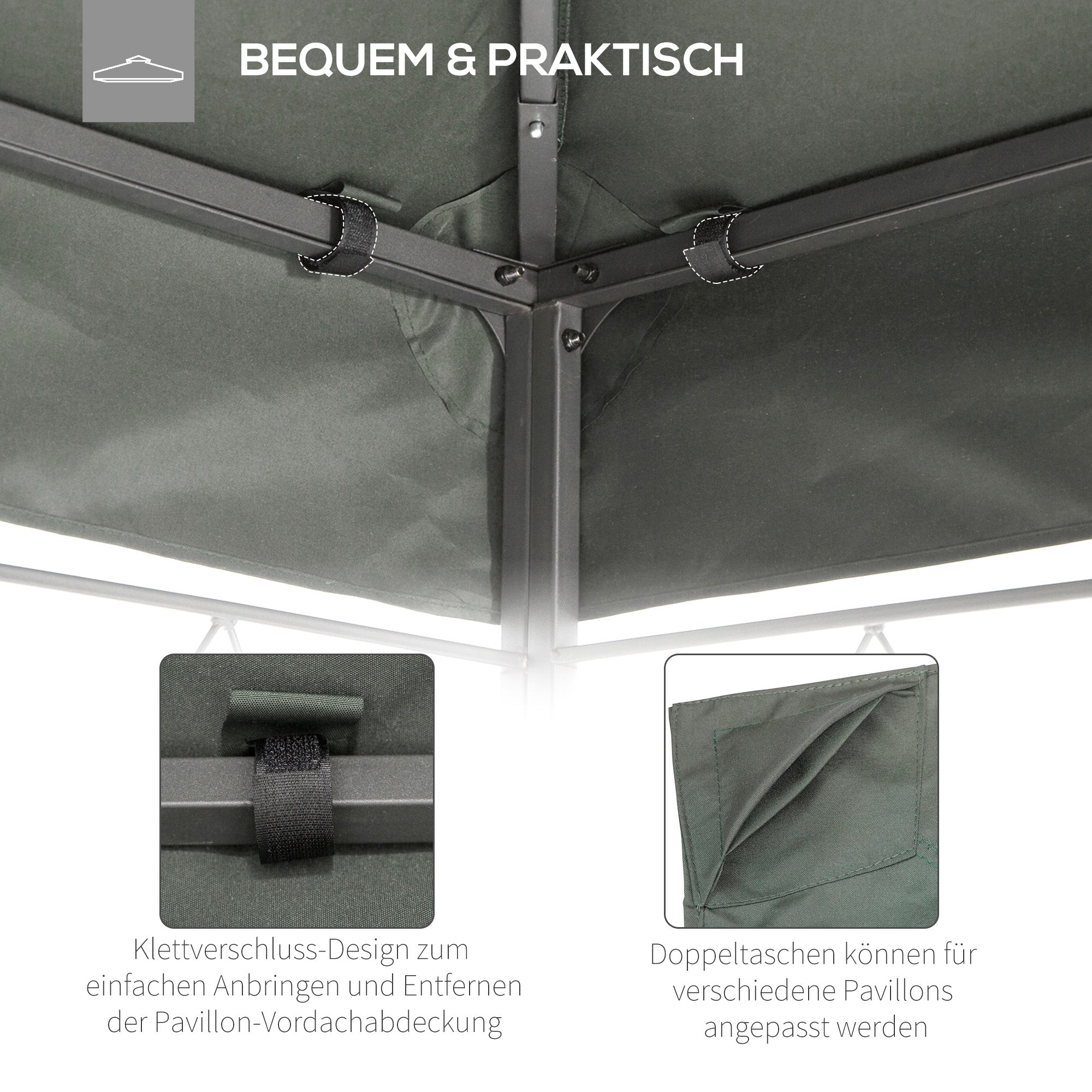 Replacement Roof for Metal Pavilion 3x4m Water-Resistant Pavilion Roof with Double Roof, Replacement Cover for Garden Pavilion Party Tent Gazebo Polyester Dark Grey