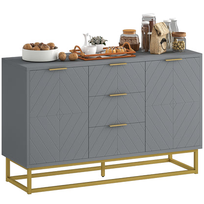 Modern Sideboard for Living Room with 3 Drawers 2 Doors and Adjustable Shelf Side Cabinet for Living Room Kitchen Anti-Tipping 120x40x76 cm Gray