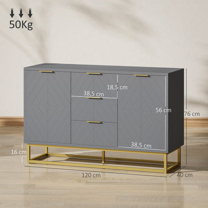 Modern Sideboard for Living Room with 3 Drawers 2 Doors and Adjustable Shelf Side Cabinet for Living Room Kitchen Anti-Tipping 120x40x76 cm Gray