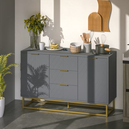 Modern Sideboard for Living Room with 3 Drawers 2 Doors and Adjustable Shelf Side Cabinet for Living Room Kitchen Anti-Tipping 120x40x76 cm Gray