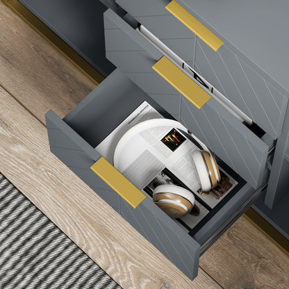 Modern Sideboard for Living Room with 3 Drawers 2 Doors and Adjustable Shelf Side Cabinet for Living Room Kitchen Anti-Tipping 120x40x76 cm Gray