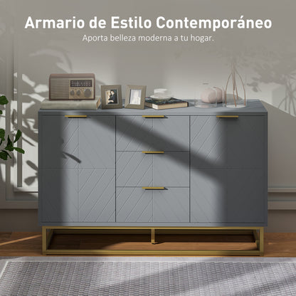 Modern Sideboard for Living Room with 3 Drawers 2 Doors and Adjustable Shelf Side Cabinet for Living Room Kitchen Anti-Tipping 120x40x76 cm Gray