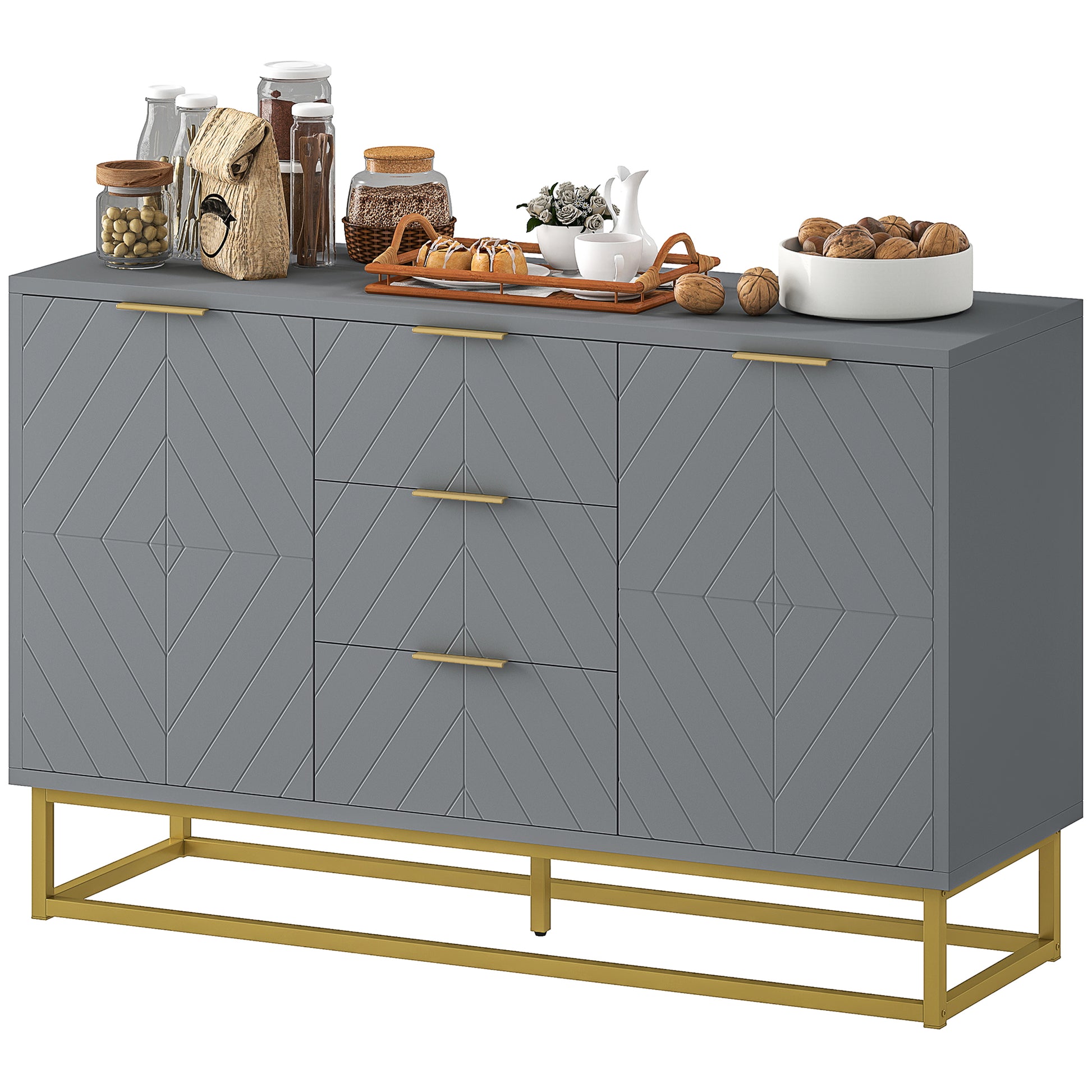 Modern Sideboard for Living Room with 3 Drawers 2 Doors and Adjustable Shelf Side Cabinet for Living Room Kitchen Anti-Tipping 120x40x76 cm Gray