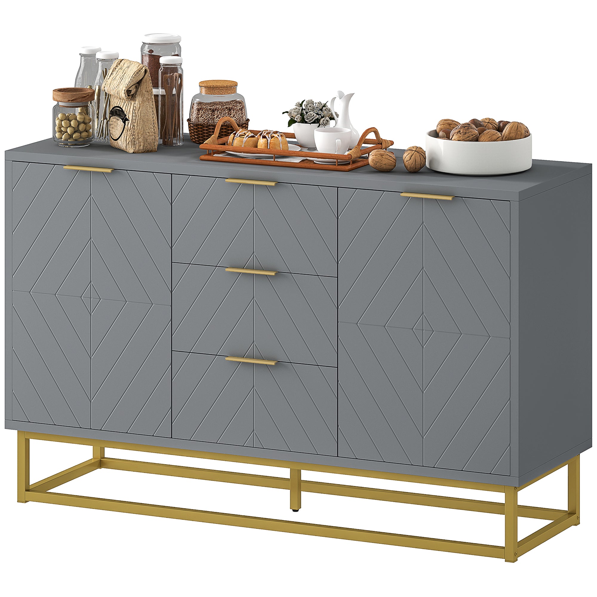 Modern Sideboard for Living Room with 3 Drawers 2 Doors and Adjustable Shelf Side Cabinet for Living Room Kitchen Anti-Tipping 120x40x76 cm Gray