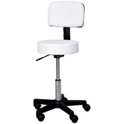 Rolling Stool Height Adjustable Work Stool with Backrest, Swivel Salon Stool for Massage Office Faux Leather White Ø35 x 72-84 cm