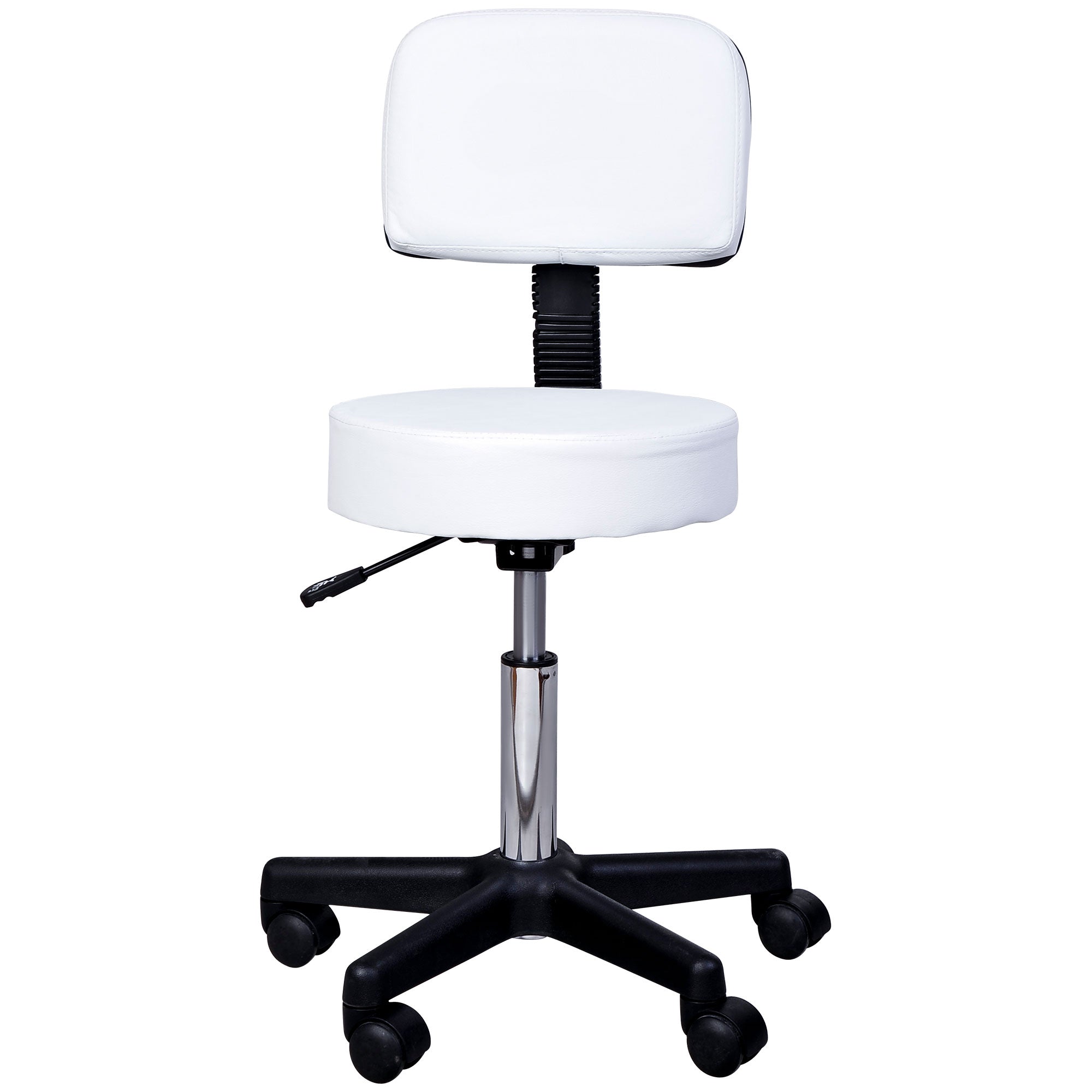 Rolling Stool Height Adjustable Work Stool with Backrest, Swivel Salon Stool for Massage Office Faux Leather White Ø35 x 72-84 cm