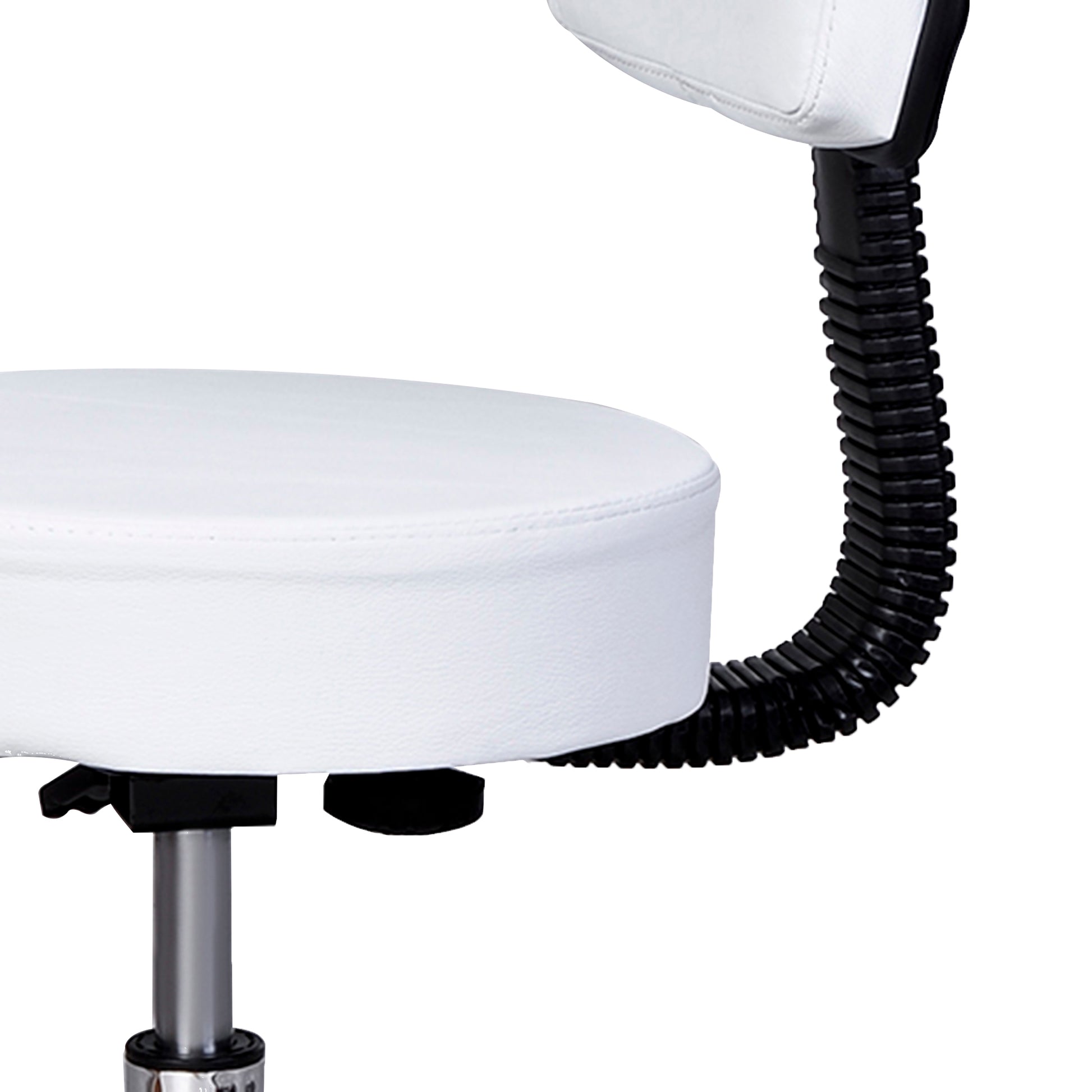 Rolling Stool Height Adjustable Work Stool with Backrest, Swivel Salon Stool for Massage Office Faux Leather White Ø35 x 72-84 cm