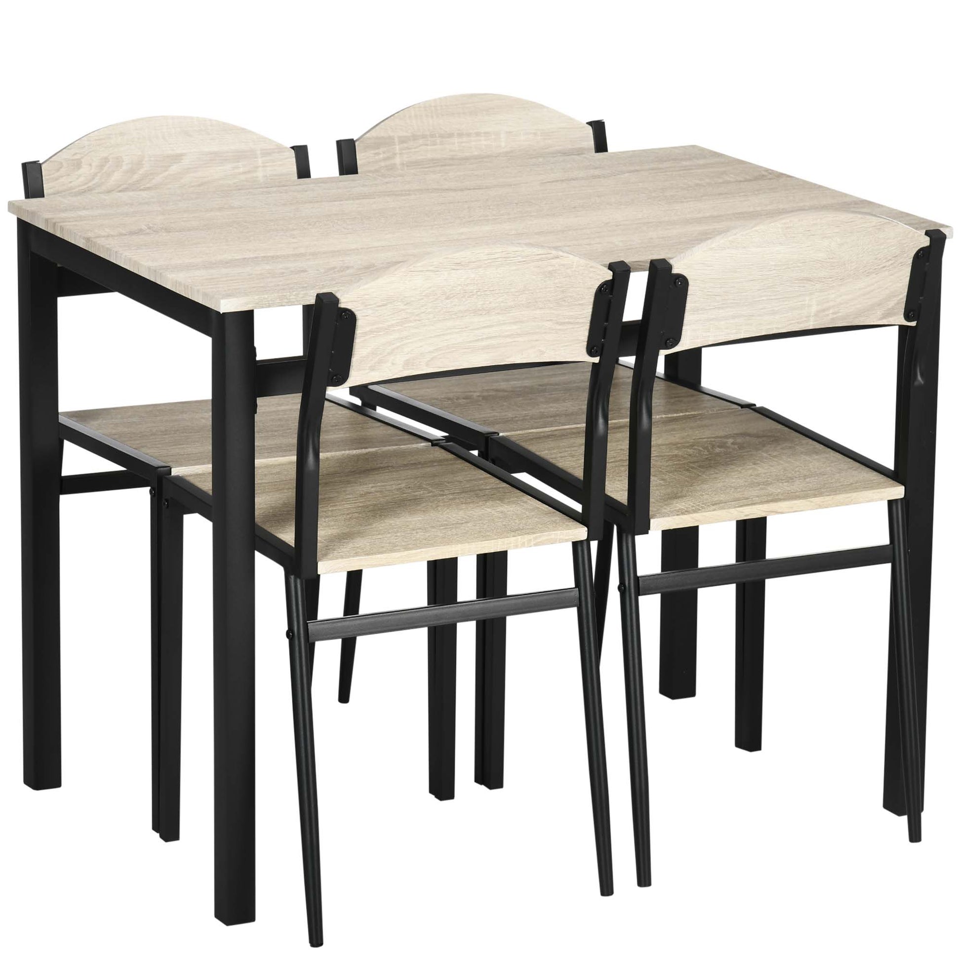 5-Piece Dining Set with 1 Rectangular Table and 4 Chairs, in Steel and MDF, Black and Oak