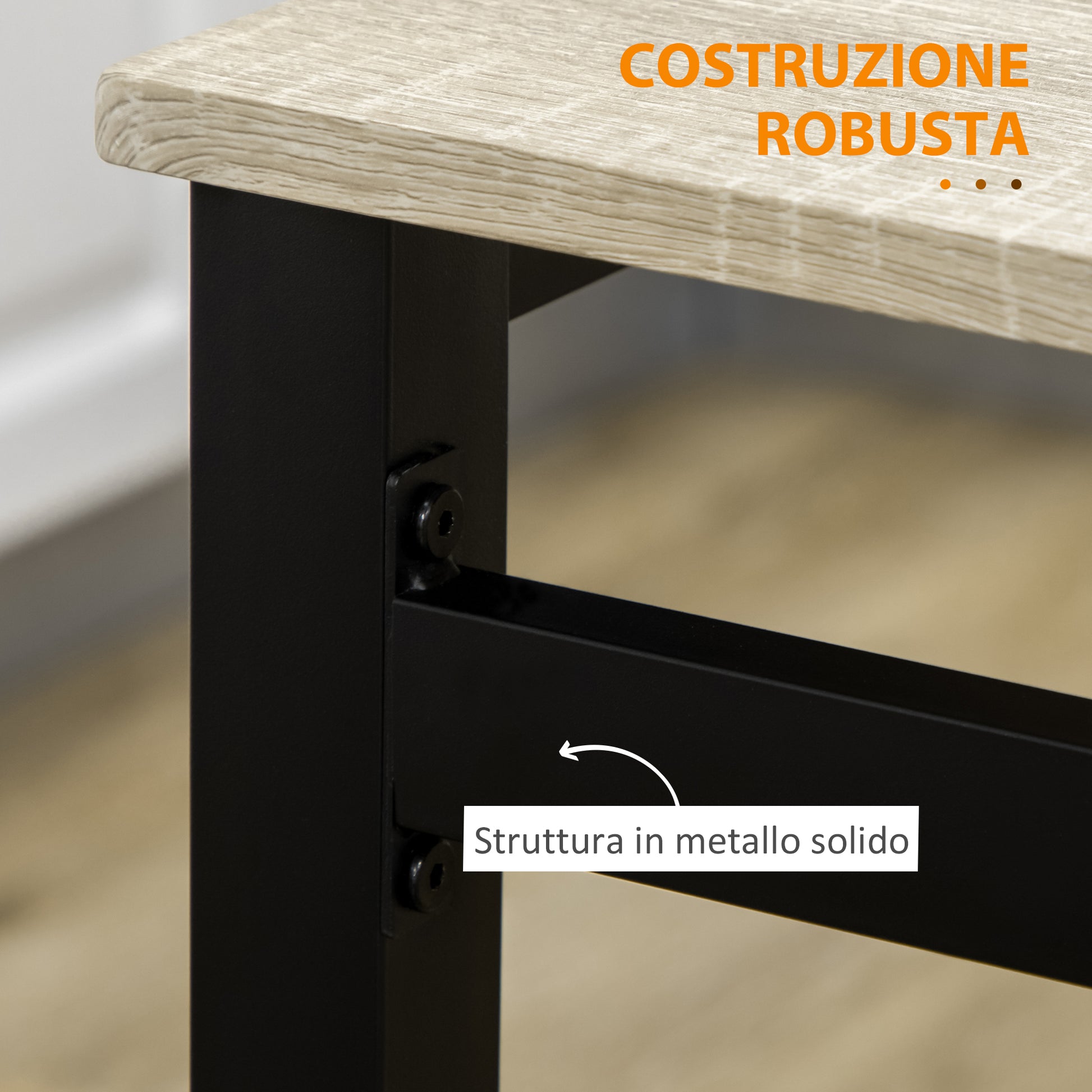 5-Piece Dining Set with 1 Rectangular Table and 4 Chairs, in Steel and MDF, Black and Oak