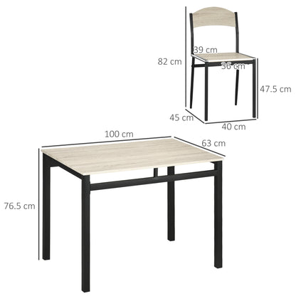 5-Piece Dining Set with 1 Rectangular Table and 4 Chairs, in Steel and MDF, Black and Oak