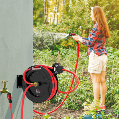 15m+1m Retractable Air Hose Reel with 1/4" Fitting, 9.5 x 15.8 mm, Max 20 bar, Hose Brake, Wall Mount