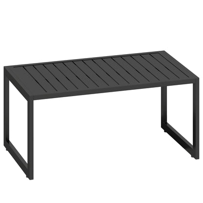 Side Table with Slatted Design, Outdoor Coffee Table made of Aluminum, Weatherproof Garden Table, Easy to Clean Sofa Table for Balcony Garden Terrace, 90 x 50 x 42 cm, Black