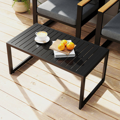 Side Table with Slatted Design, Outdoor Coffee Table made of Aluminum, Weatherproof Garden Table, Easy to Clean Sofa Table for Balcony Garden Terrace, 90 x 50 x 42 cm, Black