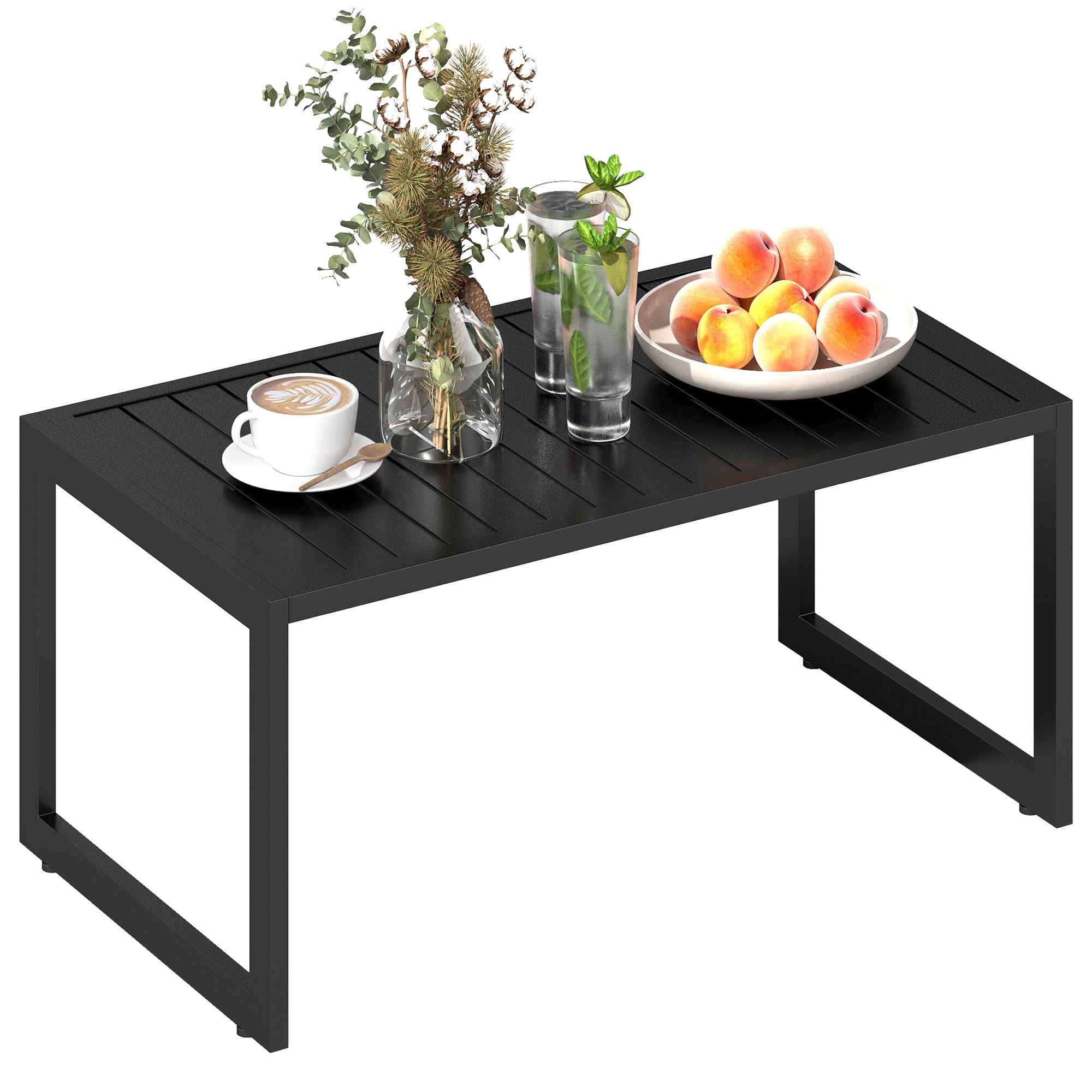 Side Table with Slatted Design, Outdoor Coffee Table made of Aluminum, Weatherproof Garden Table, Easy to Clean Sofa Table for Balcony Garden Terrace, 90 x 50 x 42 cm, Black