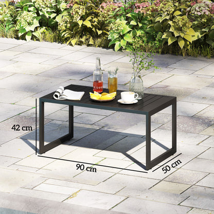 Side Table with Slatted Design, Outdoor Coffee Table made of Aluminum, Weatherproof Garden Table, Easy to Clean Sofa Table for Balcony Garden Terrace, 90 x 50 x 42 cm, Black