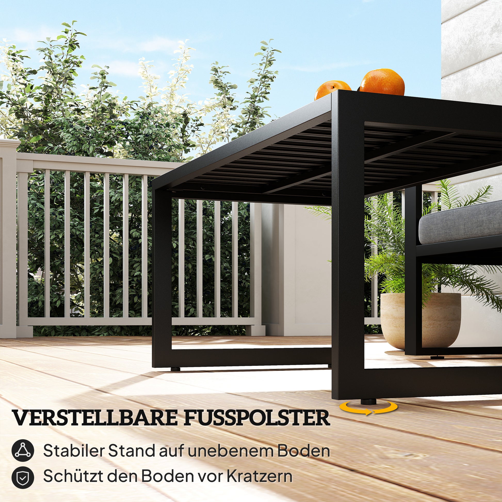 Side Table with Slatted Design, Outdoor Coffee Table made of Aluminum, Weatherproof Garden Table, Easy to Clean Sofa Table for Balcony Garden Terrace, 90 x 50 x 42 cm, Black