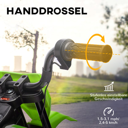 Kids Electric Motorcycle, 12V Children's Bike with Music, Children's Vehicle with Removable Training Wheels, 2.4-5 km/h, for 3-6 years old kids, max. 30 kg, Green