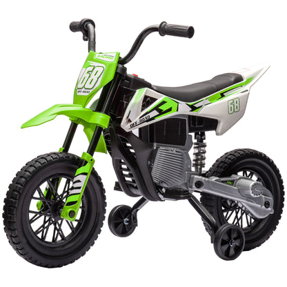 Kids Electric Motorcycle, 12V Children's Bike with Music, Children's Vehicle with Removable Training Wheels, 2.4-5 km/h, for 3-6 years old kids, max. 30 kg, Green