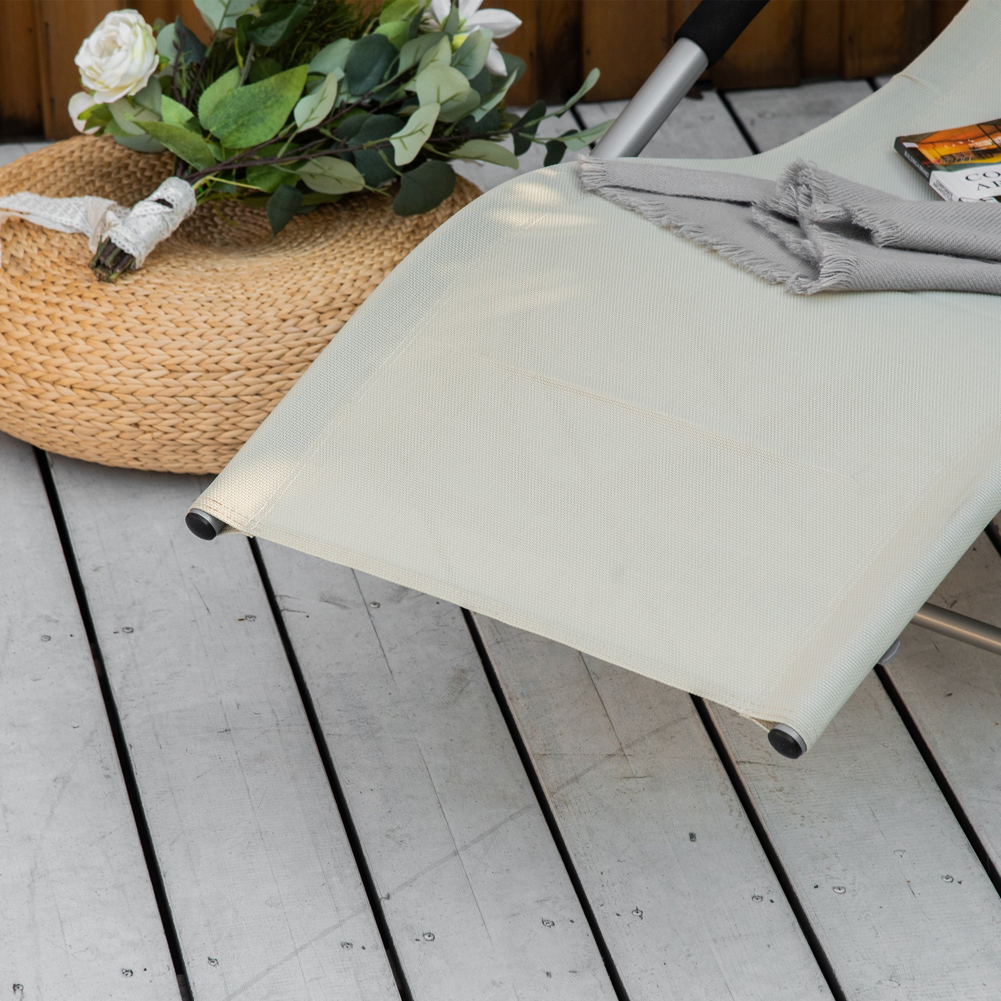 Garden Rocking Lounger with Headrest Armrests and Metal Frame Load 120 kg for Beach Patio Terrace 63x144x84 cm Beige