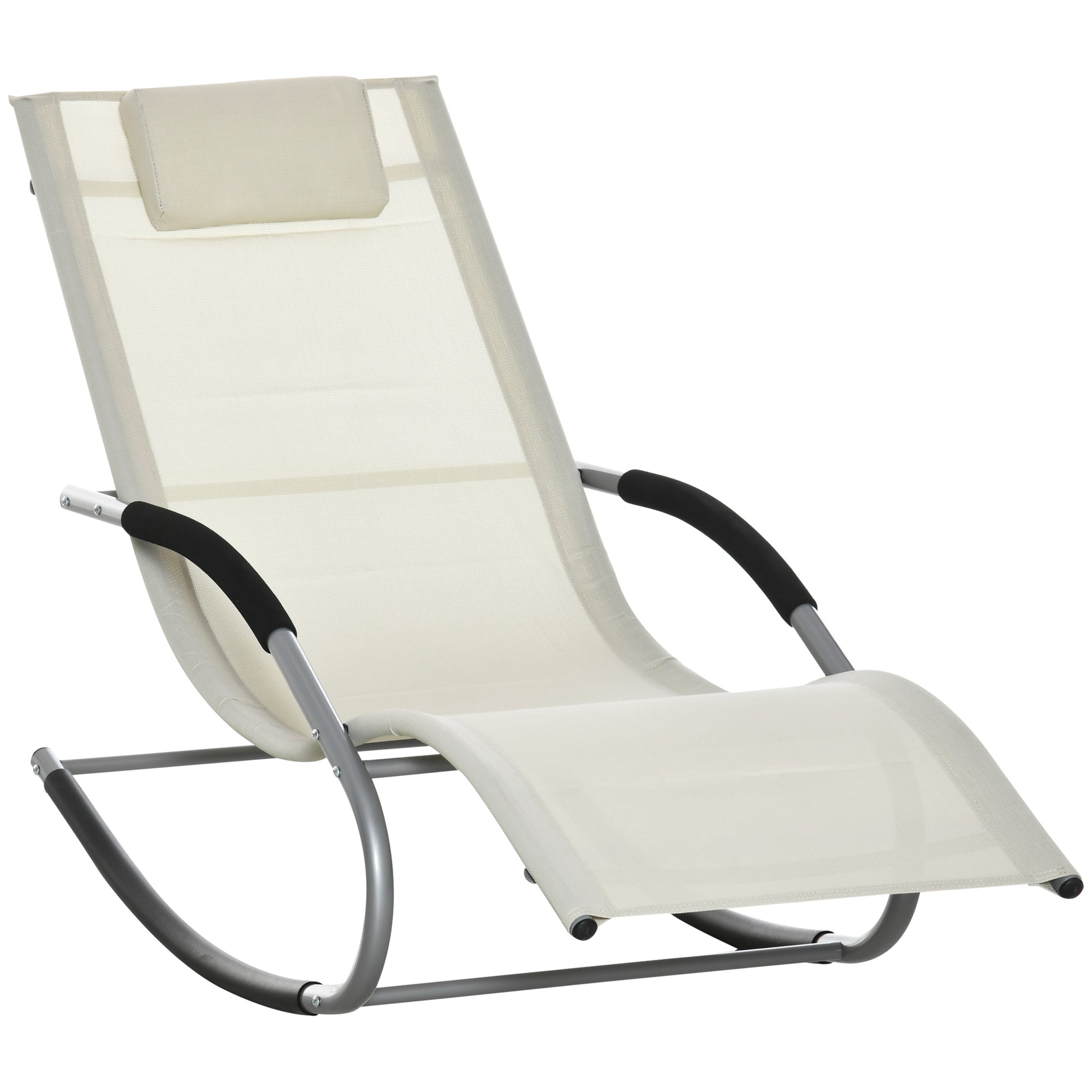 Garden Rocking Lounger with Headrest Armrests and Metal Frame Load 120 kg for Beach Patio Terrace 63x144x84 cm Beige