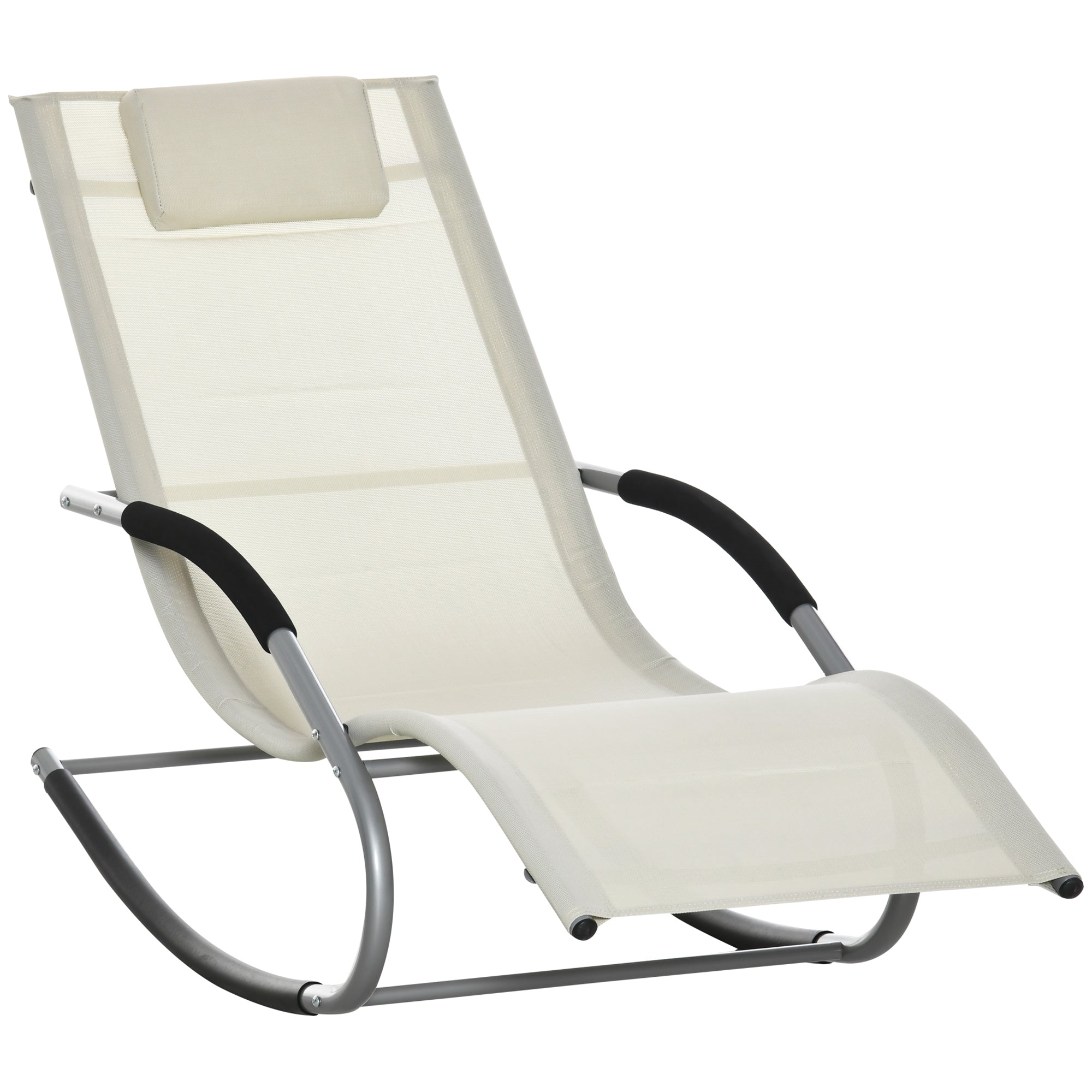 Garden Rocking Lounger with Headrest Armrests and Metal Frame Load 120 kg for Beach Patio Terrace 63x144x84 cm Beige