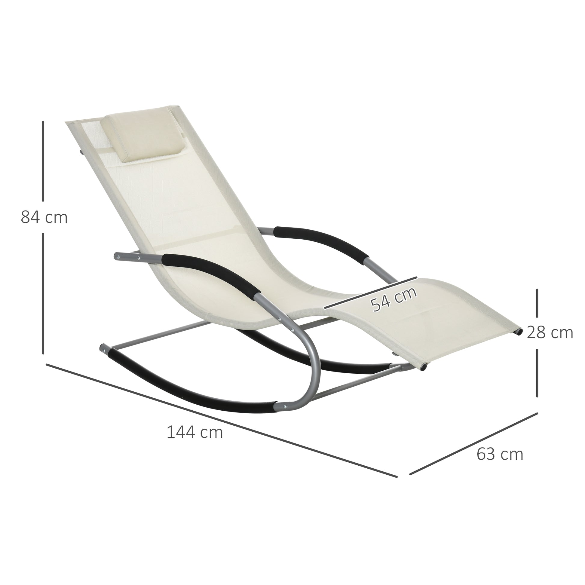Garden Rocking Lounger with Headrest Armrests and Metal Frame Load 120 kg for Beach Patio Terrace 63x144x84 cm Beige