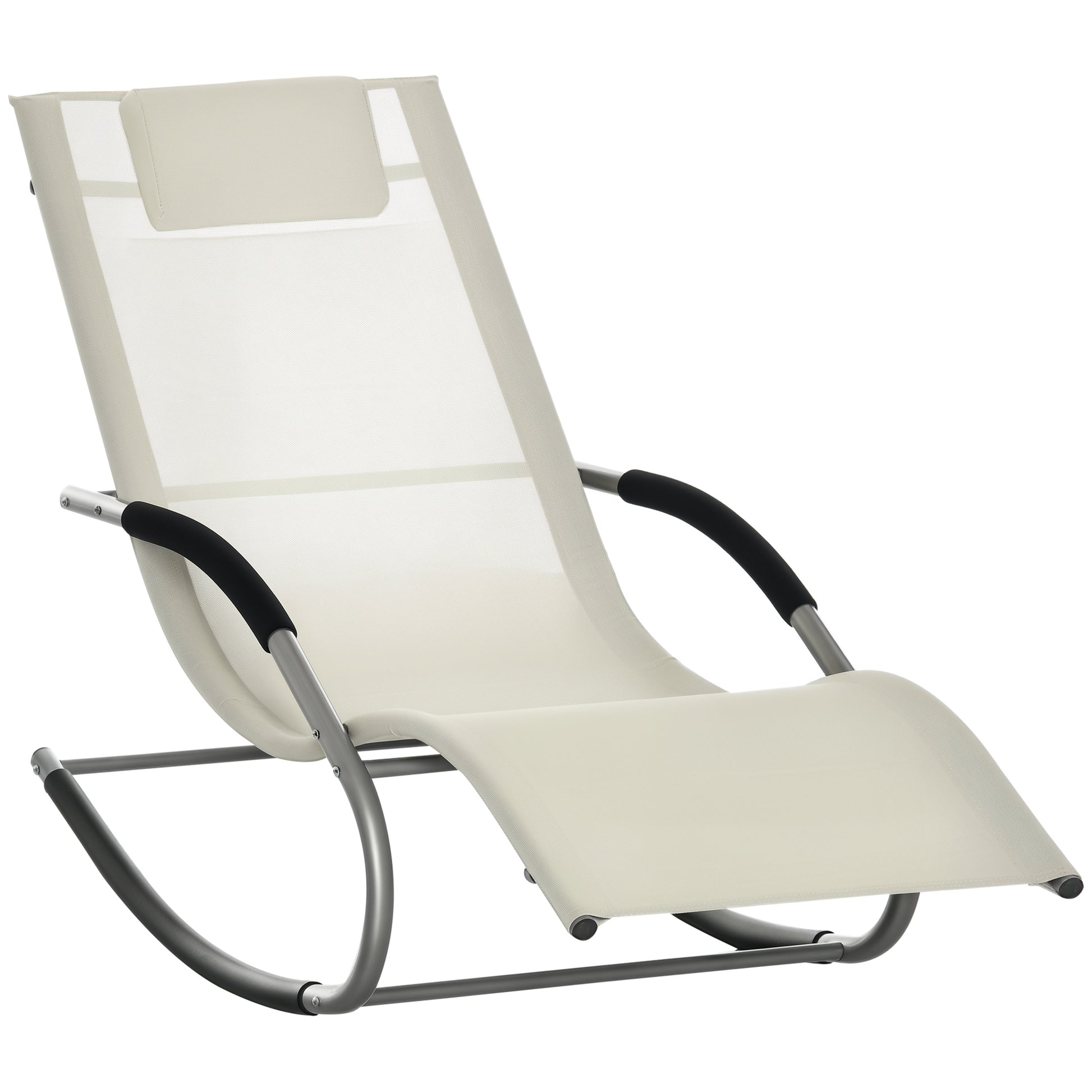 Garden Rocking Lounger with Headrest Armrests and Metal Frame Load 120 kg for Beach Patio Terrace 63x144x84 cm Beige