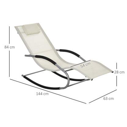 Garden Rocking Lounger with Headrest Armrests and Metal Frame Load 120 kg for Beach Patio Terrace 63x144x84 cm Beige