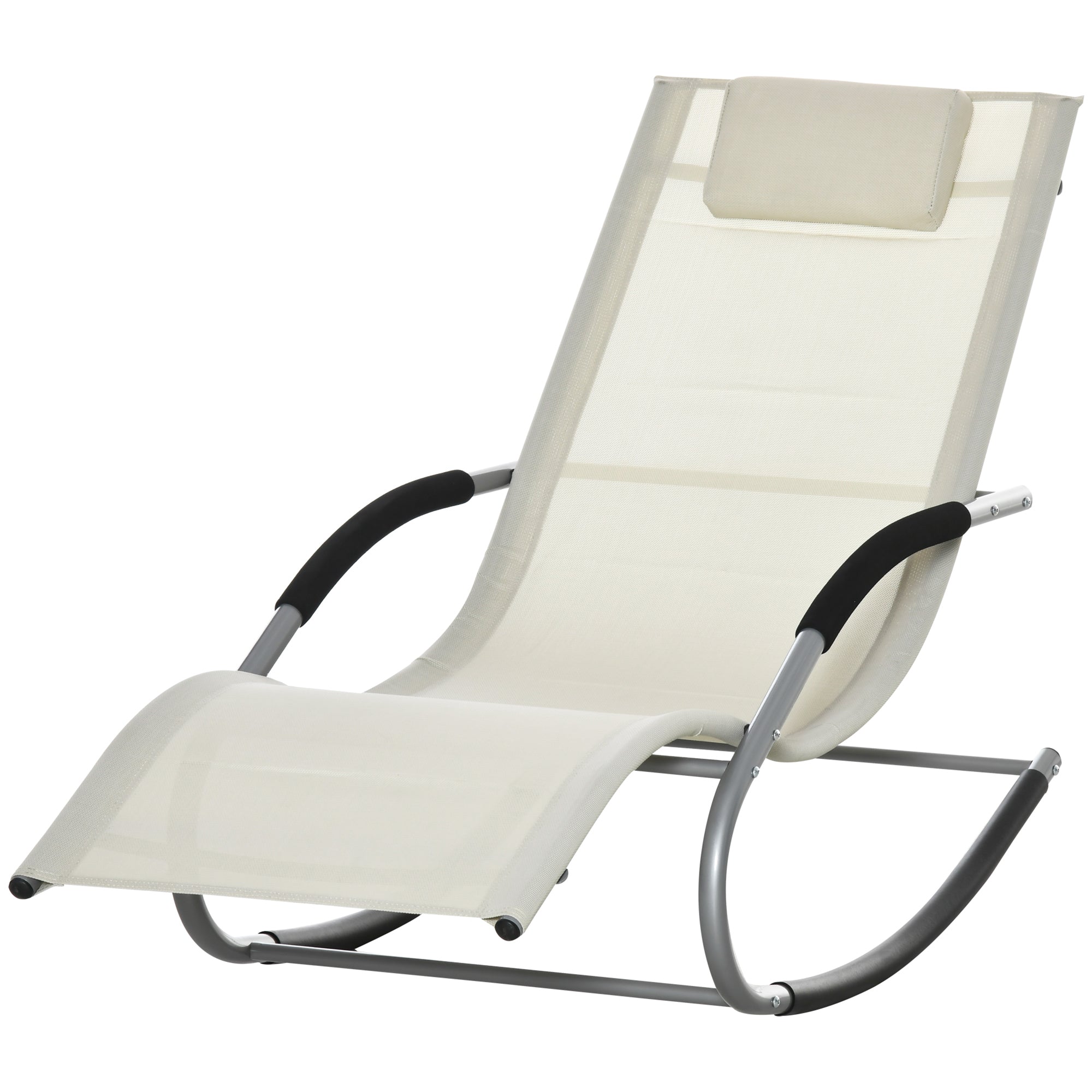 Garden Rocking Lounger with Headrest Armrests and Metal Frame Load 120 kg for Beach Patio Terrace 63x144x84 cm Beige