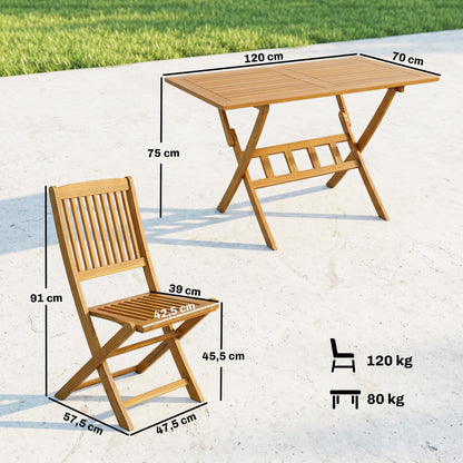 5-Piece Folding Acacia Wood Garden Dining Set – FSC-Certified, Slatted Table + 4 Foldable Chairs, Weather-Resistant (Natural)