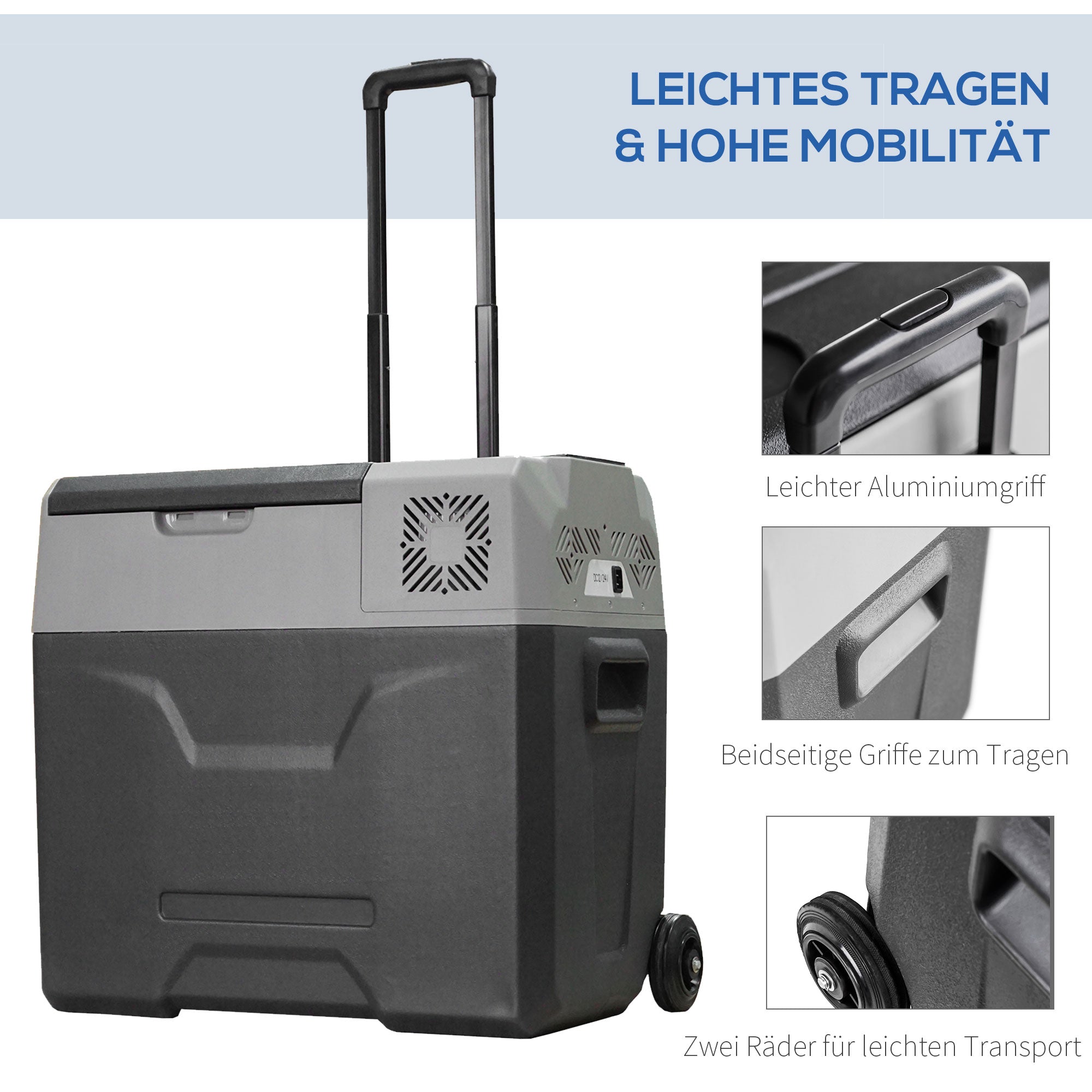 50 Liter Compressor Cooler Electric Cooler up to -20°C Mini Fridge with ECO Mode Connection Cooling Function, Freezer Box 12/230 Volts for Car Truck, Boat, Gray