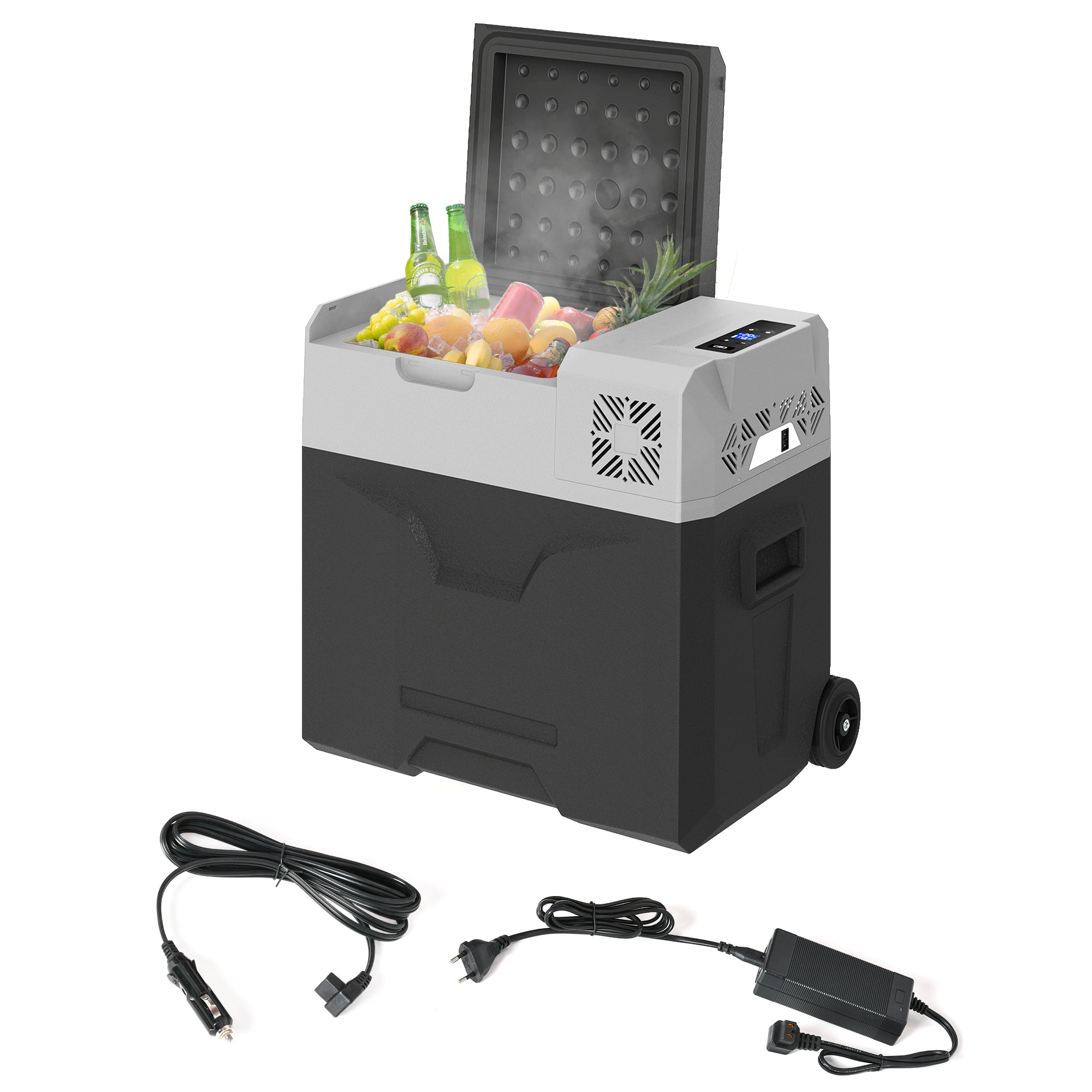 50 Liter Compressor Cooler Electric Cooler up to -20°C Mini Fridge with ECO Mode Connection Cooling Function, Freezer Box 12/230 Volts for Car Truck, Boat, Gray