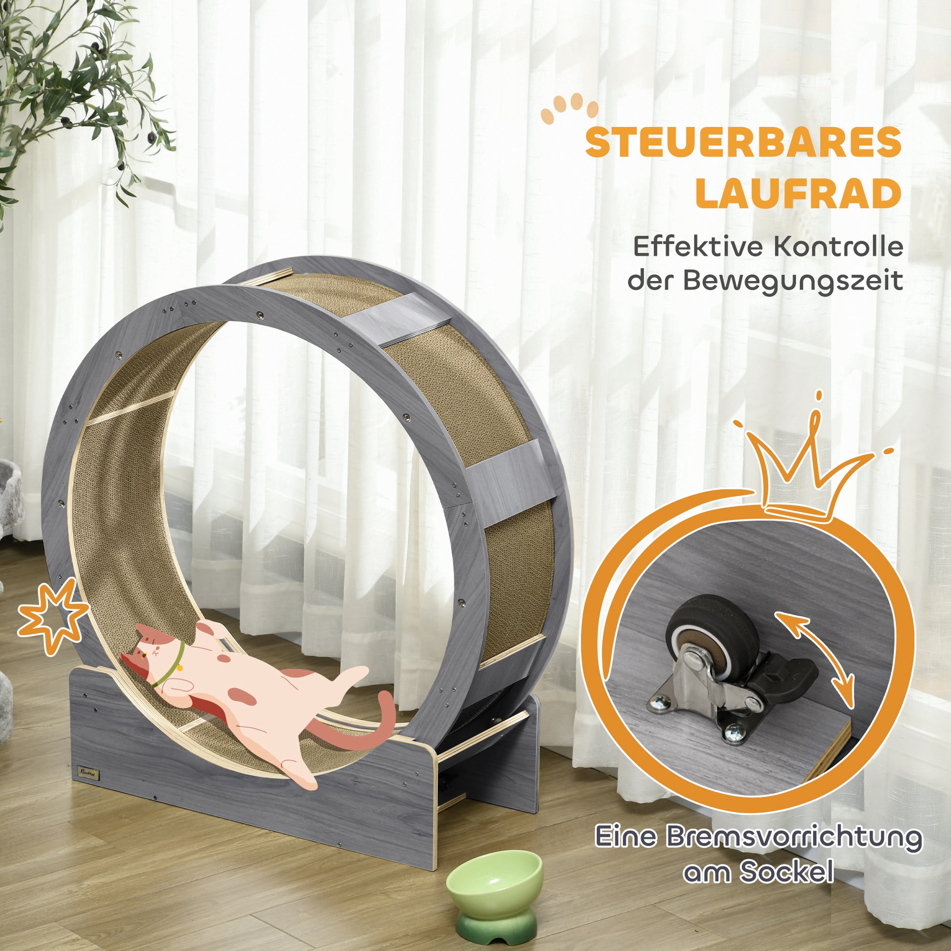 Cat Exercise Wheel 91 cm Diameter Cat Wheel with Brake Treadmill Scratching Board, Cat Wheel Track for Weight Loss & Health, Grey