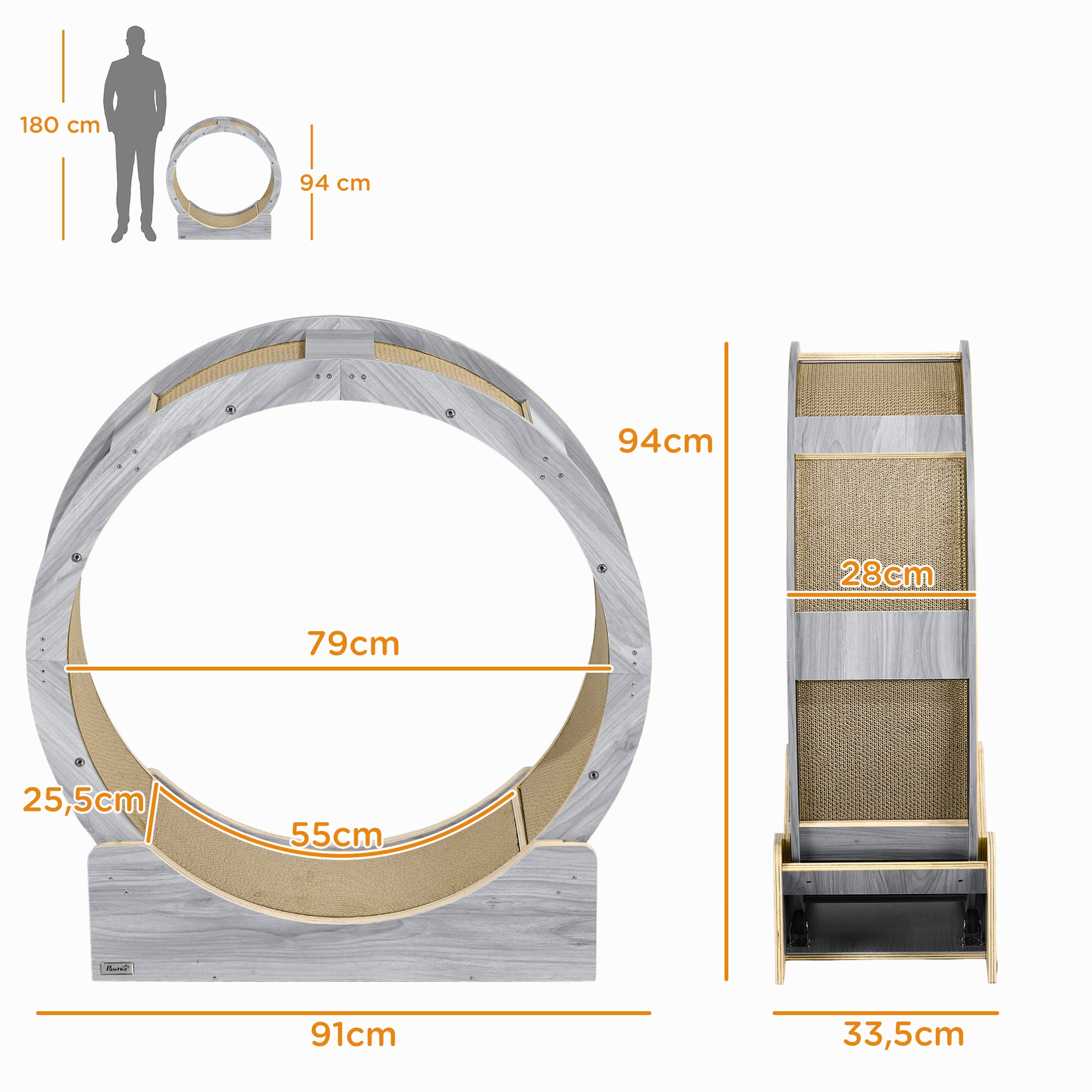 Cat Exercise Wheel 91 cm Diameter Cat Wheel with Brake Treadmill Scratching Board, Cat Wheel Track for Weight Loss & Health, Grey