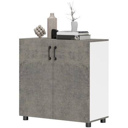 2-Door Soft-Close Sideboard Buffet Table with Shelf for Kitchen Bedroom Entryway 80x37x80 cm Gray Cement and High Gloss White