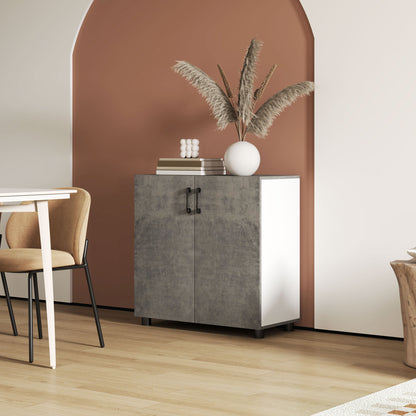 2-Door Soft-Close Sideboard Buffet Table with Shelf for Kitchen Bedroom Entryway 80x37x80 cm Gray Cement and High Gloss White