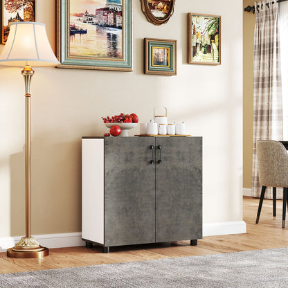 2-Door Soft-Close Sideboard Buffet Table with Shelf for Kitchen Bedroom Entryway 80x37x80 cm Gray Cement and High Gloss White