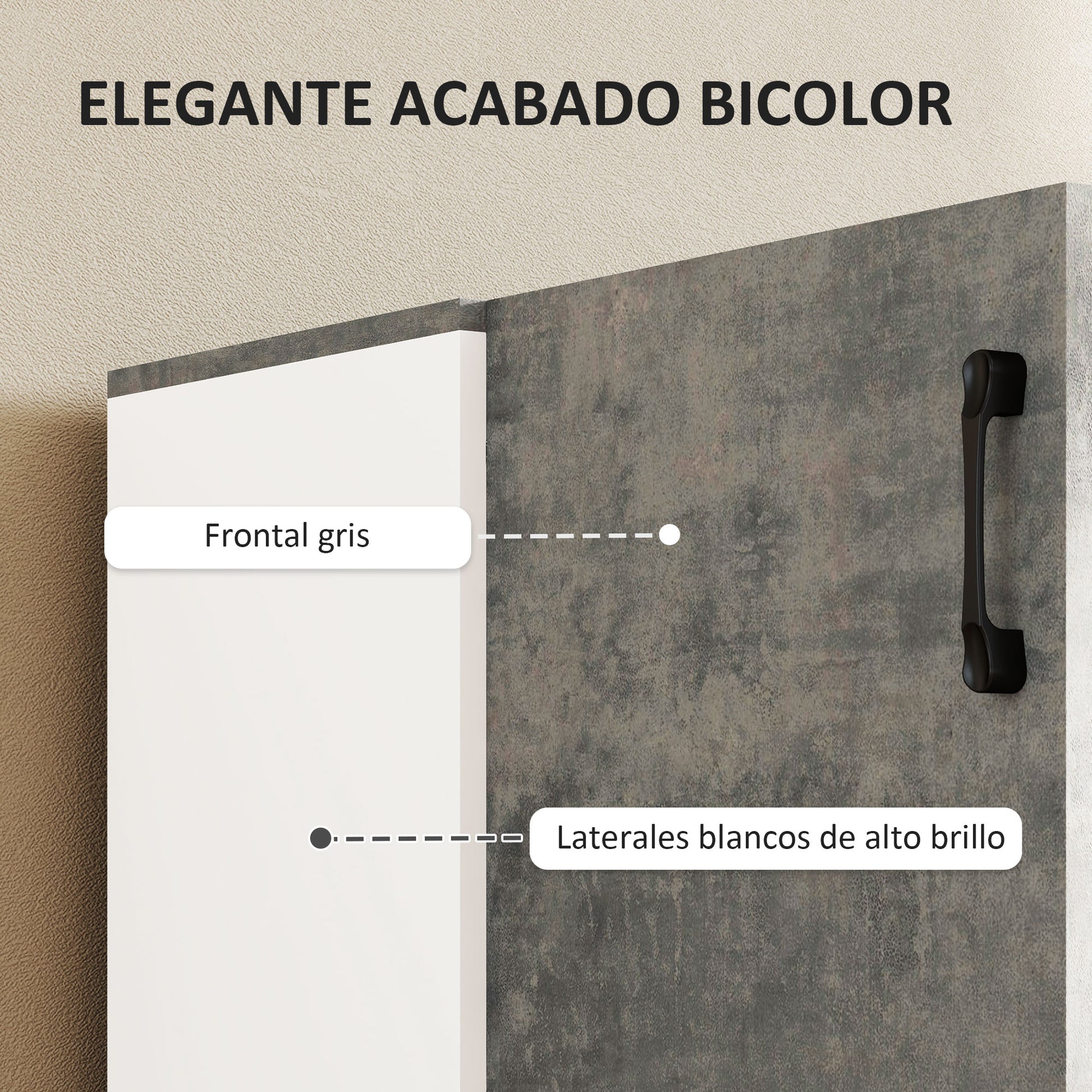 2-Door Soft-Close Sideboard Buffet Table with Shelf for Kitchen Bedroom Entryway 80x37x80 cm Gray Cement and High Gloss White