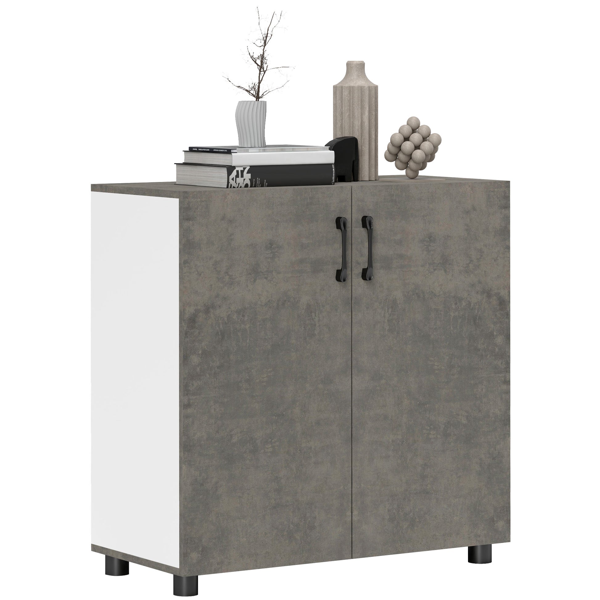 2-Door Soft-Close Sideboard Buffet Table with Shelf for Kitchen Bedroom Entryway 80x37x80 cm Gray Cement and High Gloss White