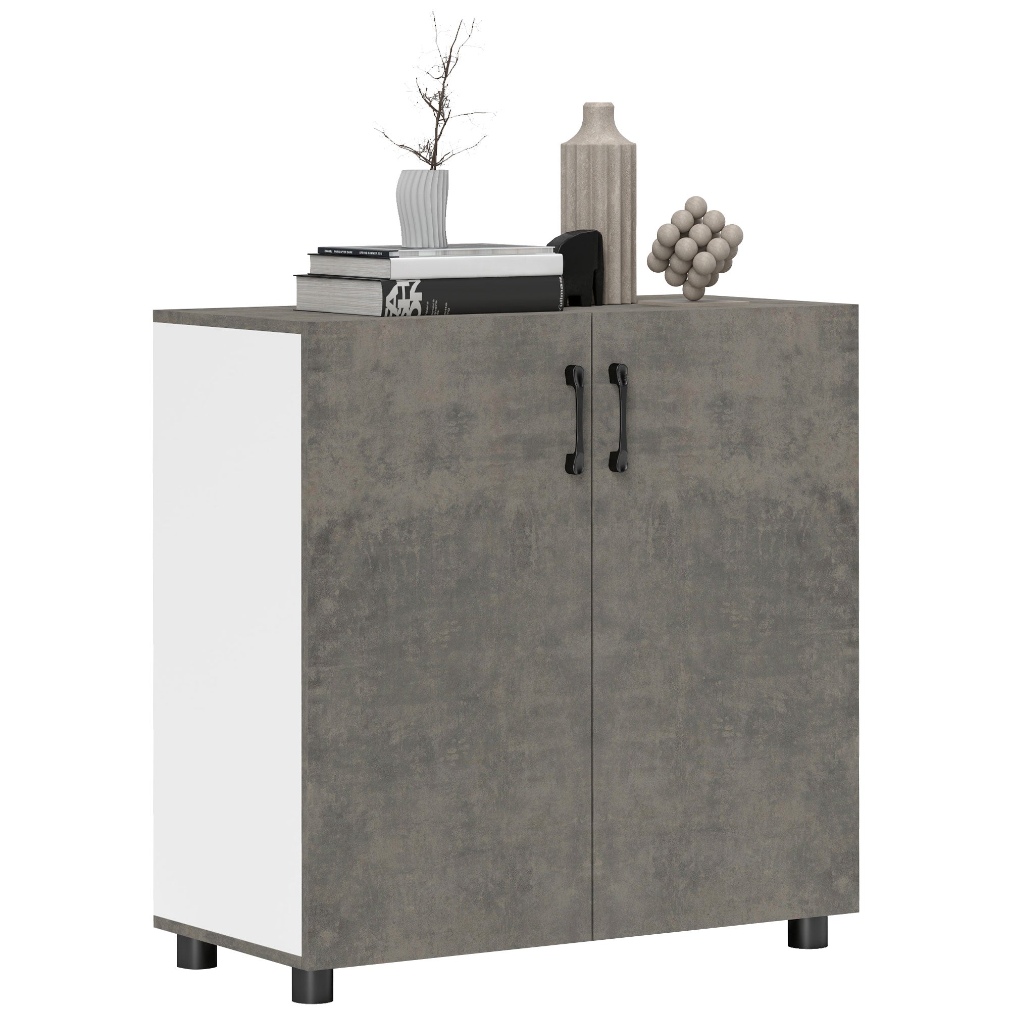 2-Door Soft-Close Sideboard Buffet Table with Shelf for Kitchen Bedroom Entryway 80x37x80 cm Gray Cement and High Gloss White