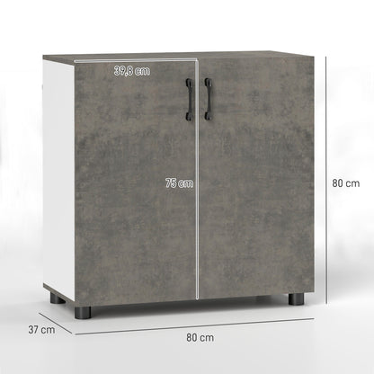 2-Door Soft-Close Sideboard Buffet Table with Shelf for Kitchen Bedroom Entryway 80x37x80 cm Gray Cement and High Gloss White