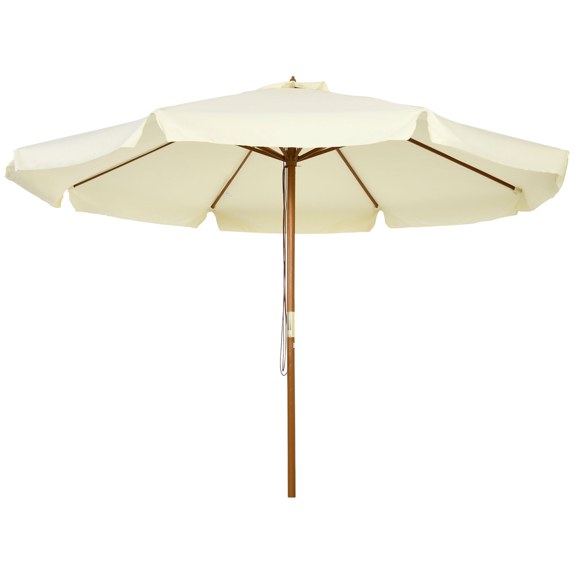 Garden Umbrella Ø3.25m with Ropes, Adjustable Opening and Air Vents, Outdoor Umbrella with 8 Wooden Ribs, Bamboo and 180g/㎡ Polyester, for Yard, Terrace and Balcony, Beige