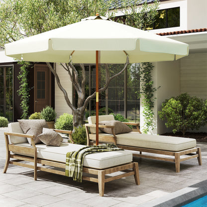 Garden Umbrella Ø3.25m with Ropes, Adjustable Opening and Air Vents, Outdoor Umbrella with 8 Wooden Ribs, Bamboo and 180g/㎡ Polyester, for Yard, Terrace and Balcony, Beige