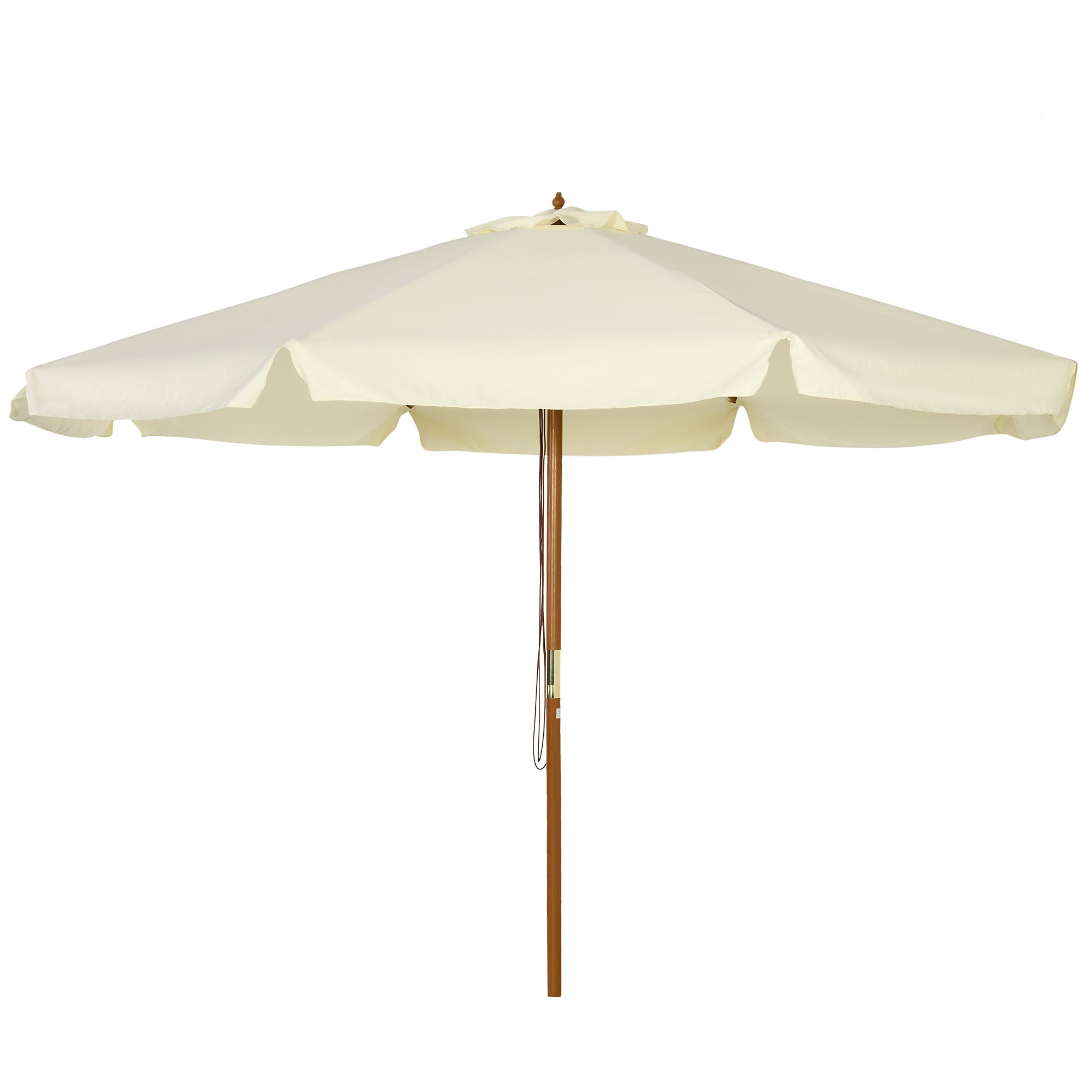 Garden Umbrella Ø3.25m with Ropes, Adjustable Opening and Air Vents, Outdoor Umbrella with 8 Wooden Ribs, Bamboo and 180g/㎡ Polyester, for Yard, Terrace and Balcony, Beige